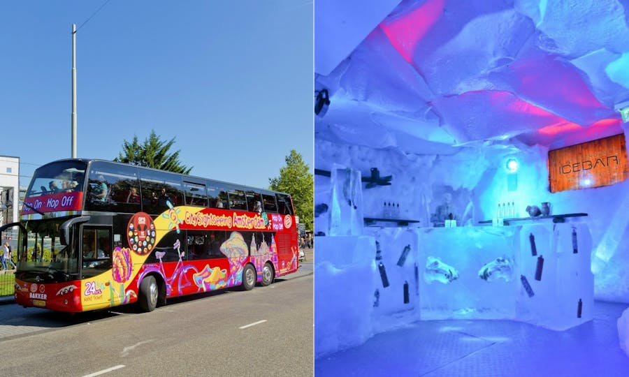Amsterdão XtraCold Icebar admissão e 24 horas hop-on hop-off bilhete de ônibus