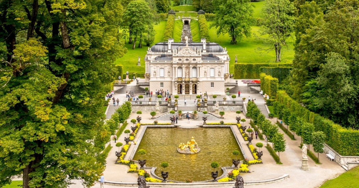 The elegant Linderhof Palace was built in style of Versailles by
