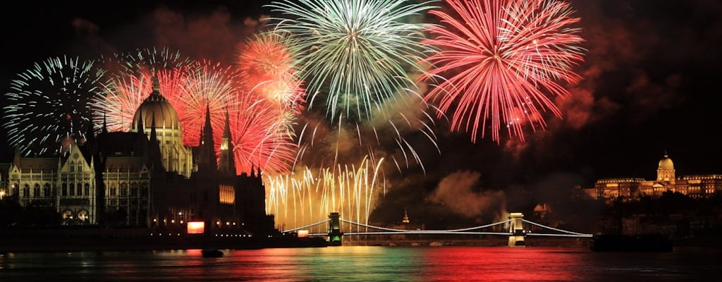 Cena e giro in barca sul Danubio con fuochi d'artificio
