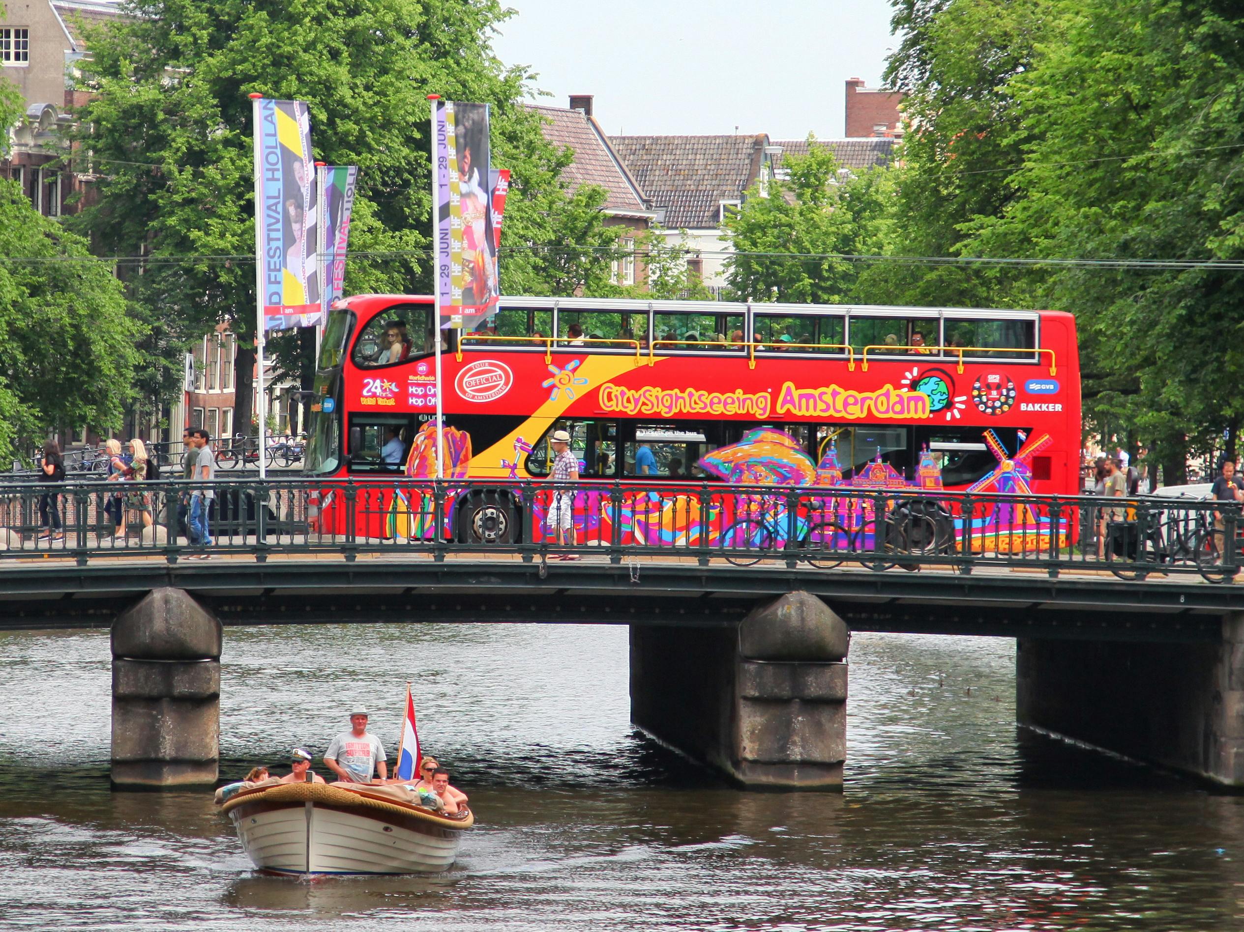 City Sightseeing hop-on hop-off bus tour of Amsterdam with optional canal cruise