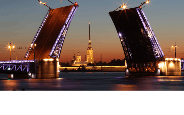 St Petersburg bridges opening cruise at night