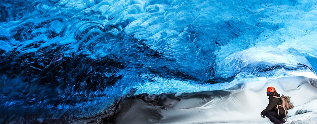 Visite de la grotte de glace bleue cristalline de Jökulsárlón avec une super Jeep