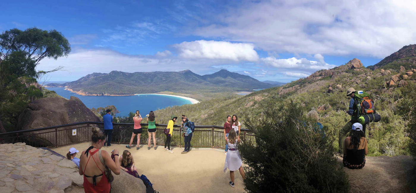 Panoramic view of Wineglass Bay lookout in Freycinet National Park, Tasmania