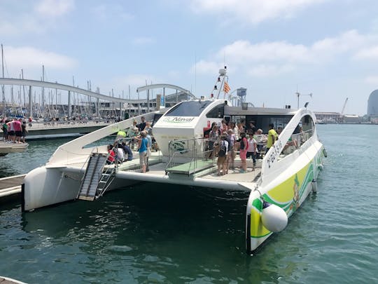 Viaggio in un catamarano ecologico dello skyline di Barcellona