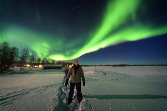 Single Rider Snowmobile Search for Northern Lights – Night