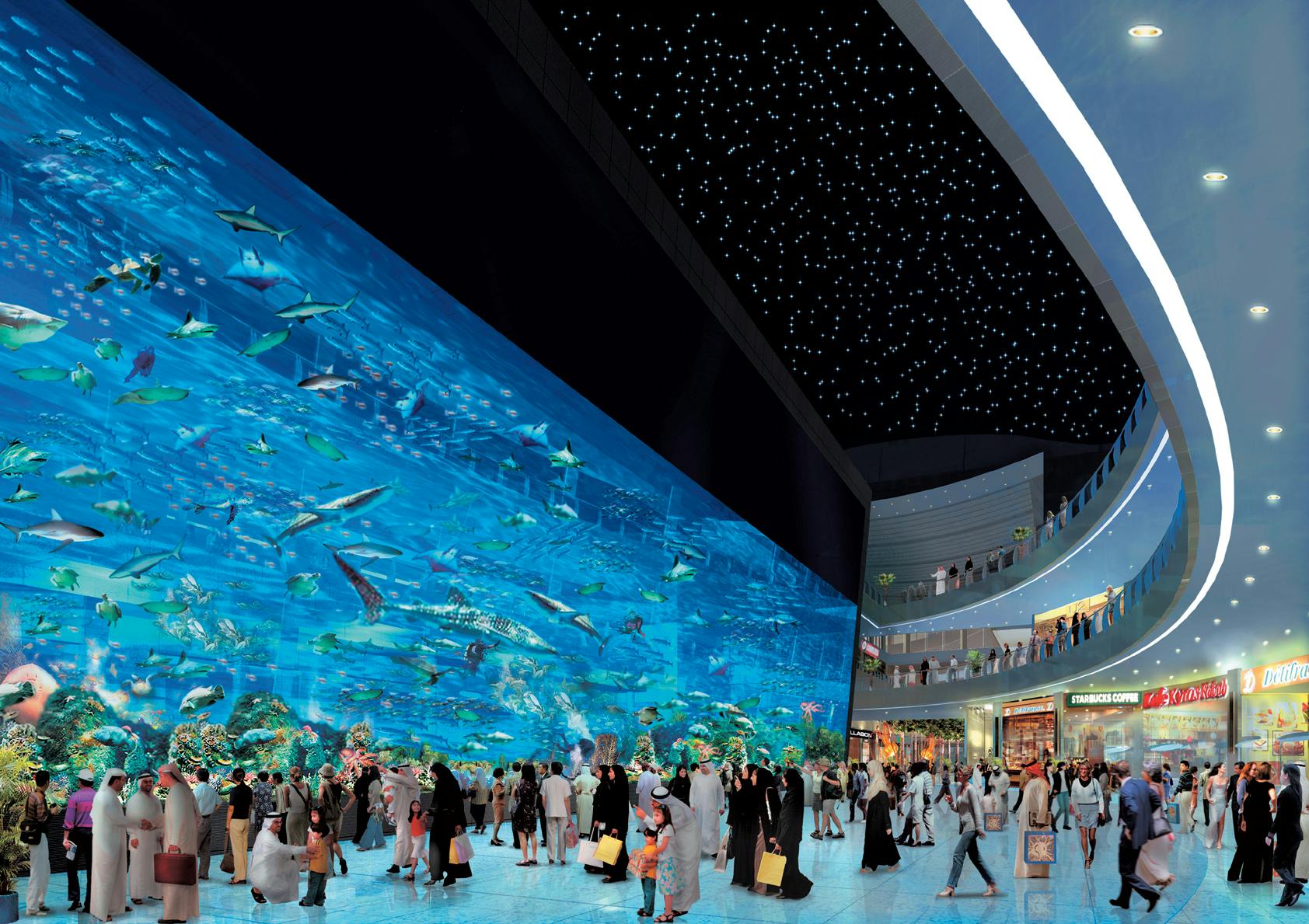 Enjoy the Dubai Aquarium tank, the largest suspended aquarium in the world....