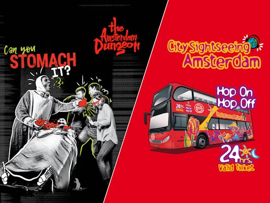 Bilhete Amsterdam Dungeon e ônibus hop-on hop-off de 24 horas