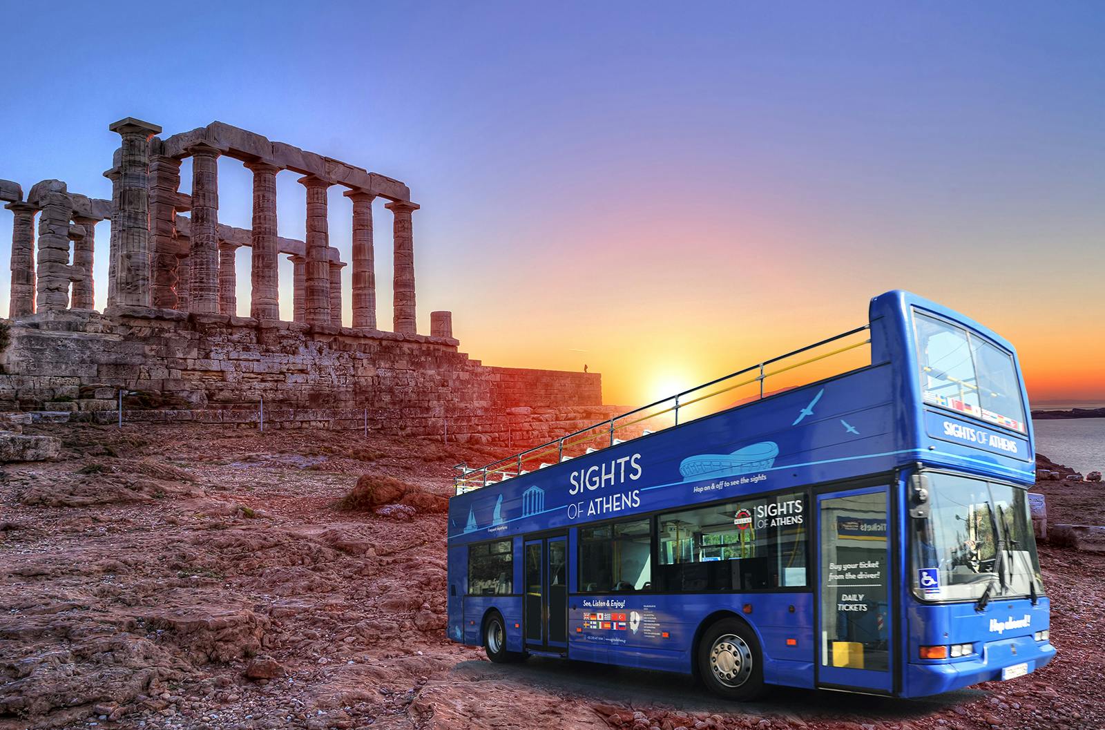 Ônibus hop-on hop-off combinado de Atenas e excursão ao pôr do sol em Cape Sounion