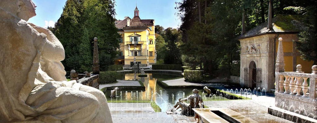 Excursion en bateau jusqu'au palais de Hellbrunn avec fontaine truquée et bus à impériale de Londres