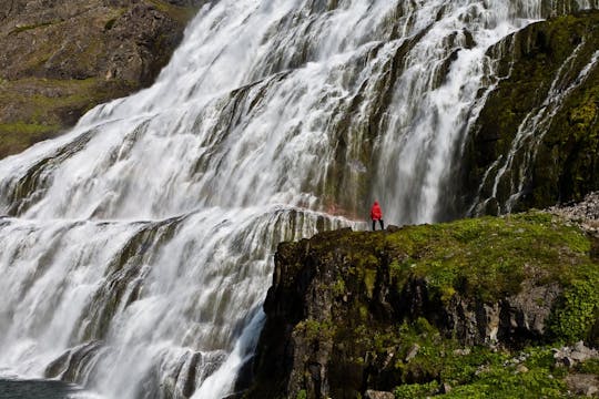 Join the splendid combination of the Dynjandi waterfall and villages