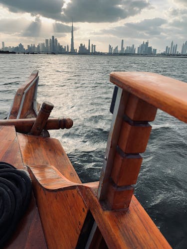 60-minute Abra wooden boat ride with sunset of Burj Khalifa