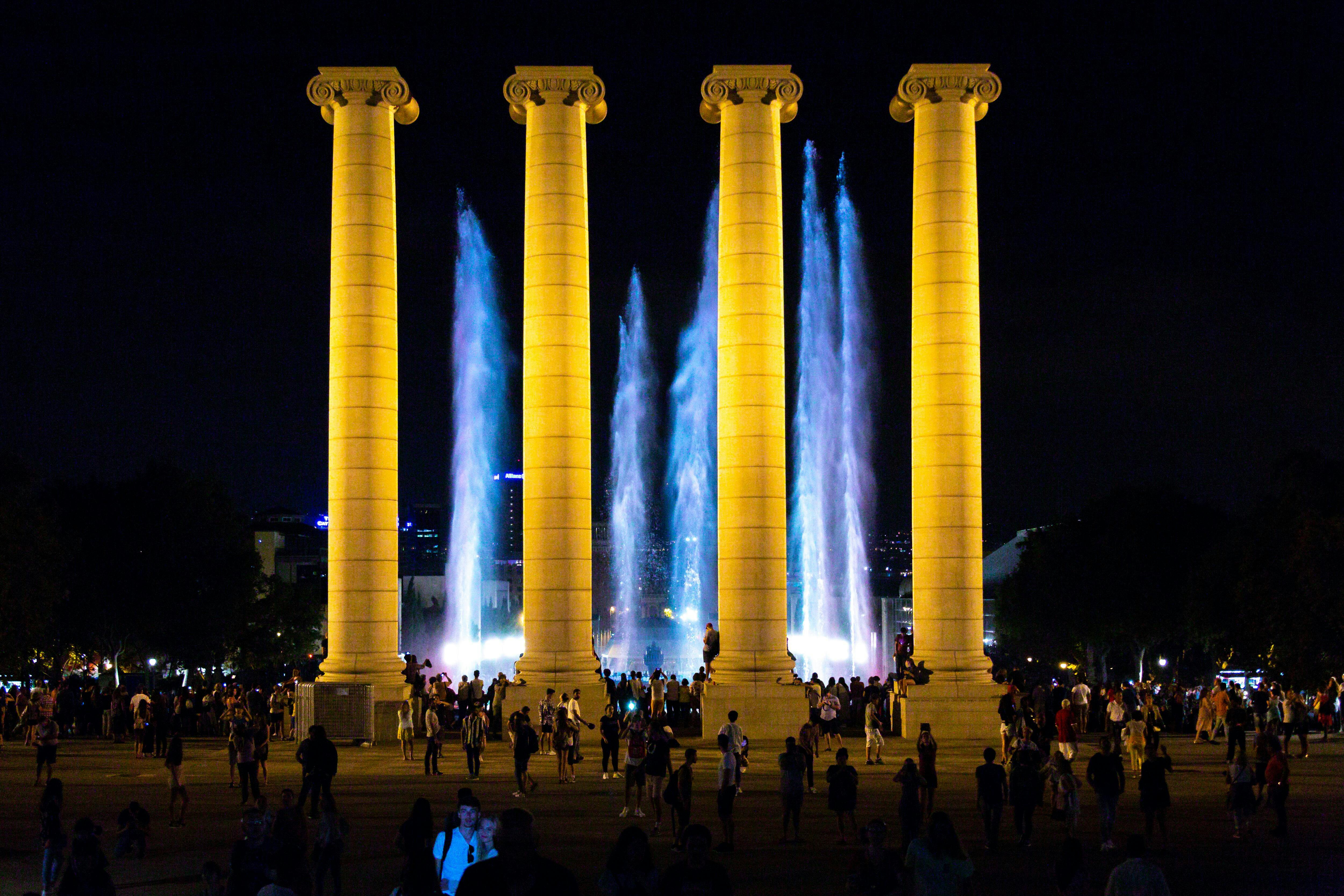 Barcelona fountains and football stadium