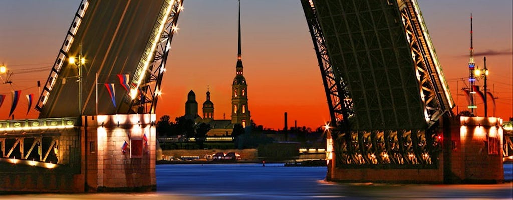 Night cruise under the drawbridges of Saint Petersburg