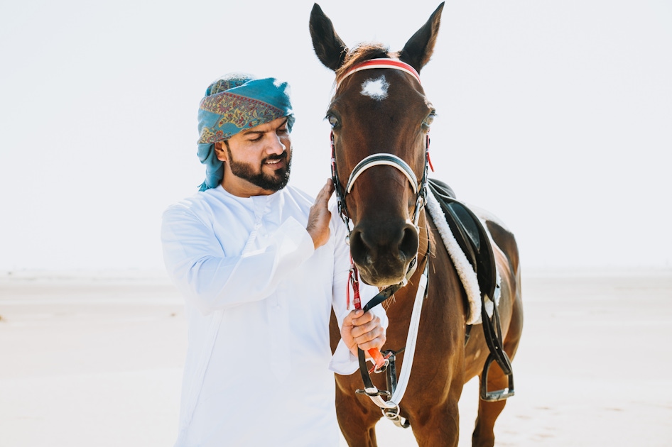 Horseback riding through Dubai desert park musement
