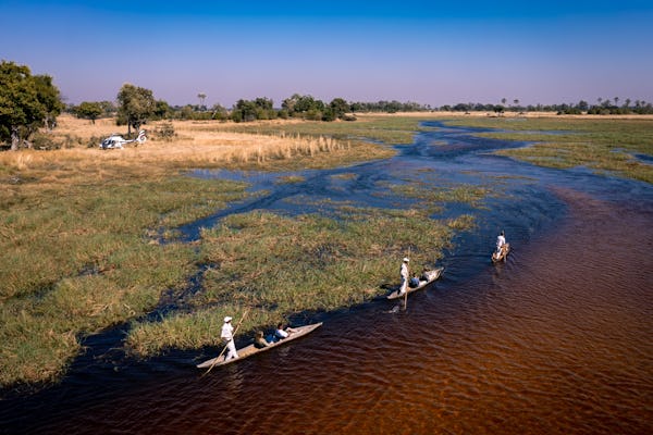Okavango Delta private helicopter & mokoro canoe tour