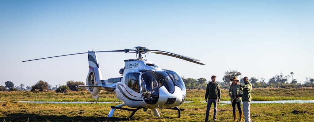 Passeio particular de helicóptero pelo Delta do Okavango e caminhada pela mata