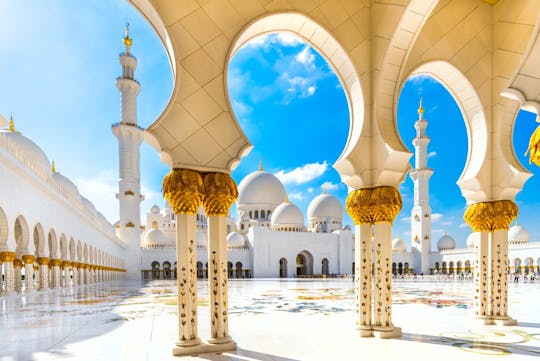 Abu Dhabi Mosque and Ferrari World from Abu Dhabi