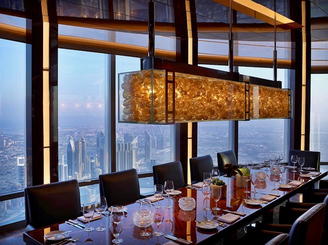 Burj Khalifa Atmosphere Restaurant dining and Dubai by night