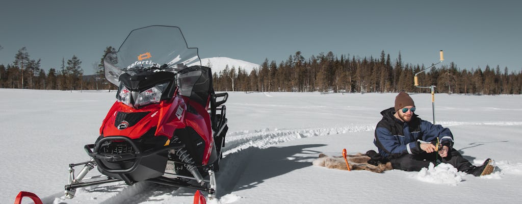 Snowmobile safari and ice fishing combo tour with outdoor lunch