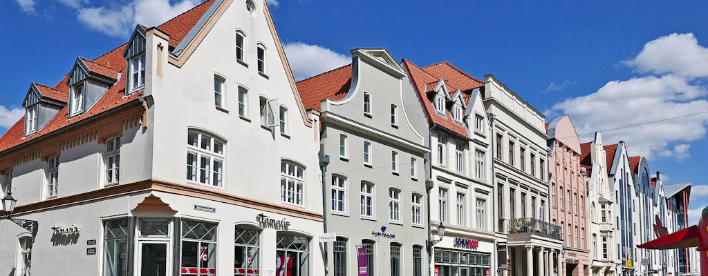 Historic streets and colourful gabled buildings in Wismar, Germany