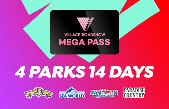 14 day Mega Pass: Warner Bros. Movie World, Sea World, Wet’n’Wild and Paradise Country