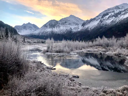 Zimowa wędrówka po dolinie i lesie w Parku Stanowym Chugach