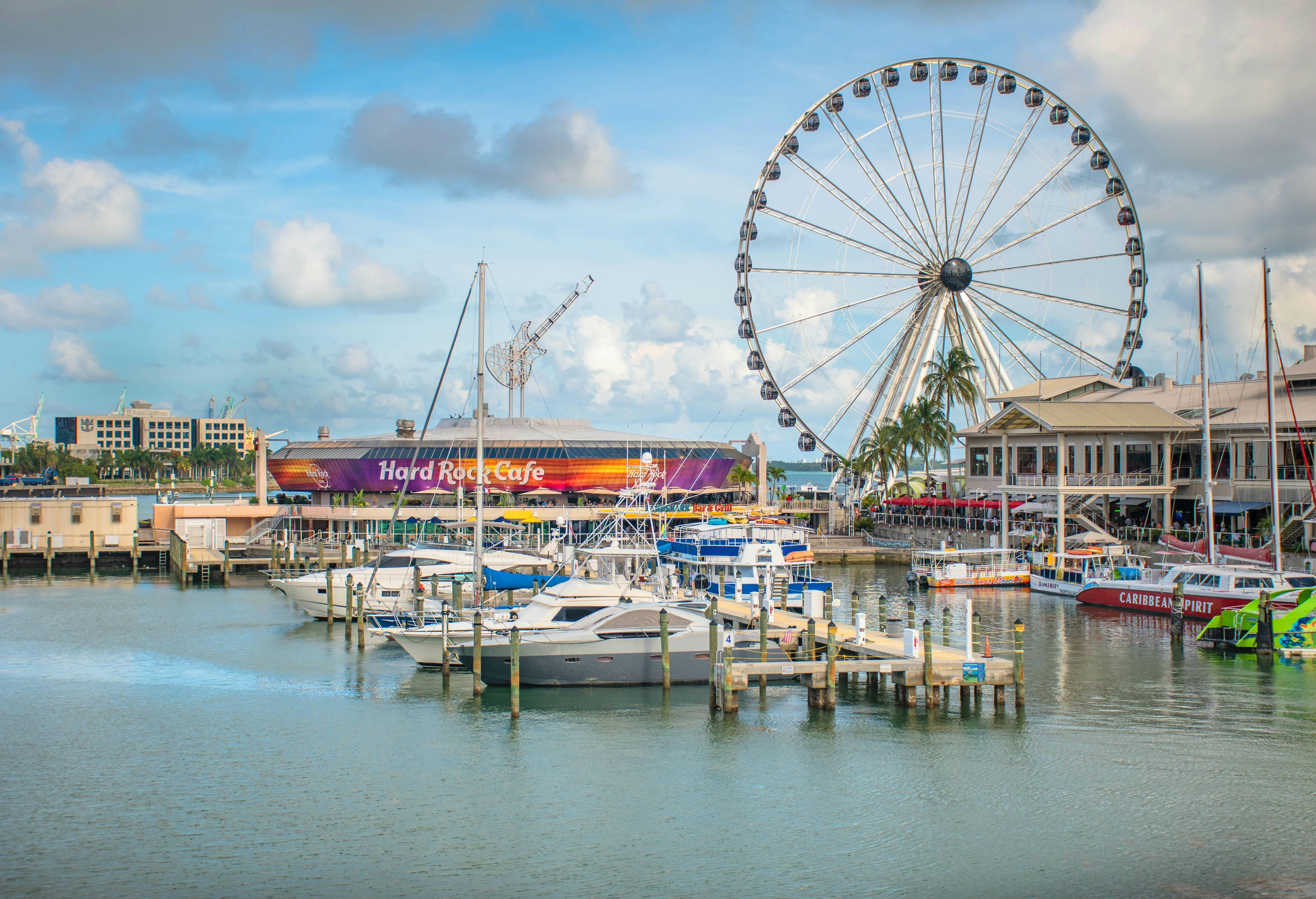 Miami Biscayne Bay-cruise van 90 minuten met optionele hop on, hop off-bus en Skyviews-wiel