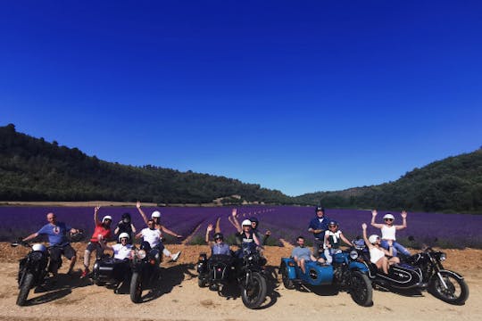 Campi di lavanda in sidecar retrò e tour del vino da Aix-en-Provence