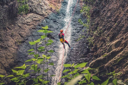 Aventura de barranquismo de medio día en la selva tropical.