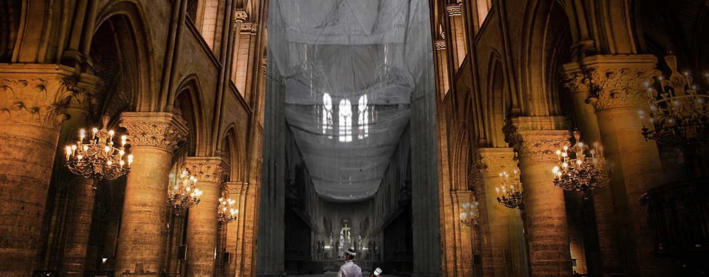 Flyview virtual reality-ervaring in de Notre-Dame, voor en na de brand
