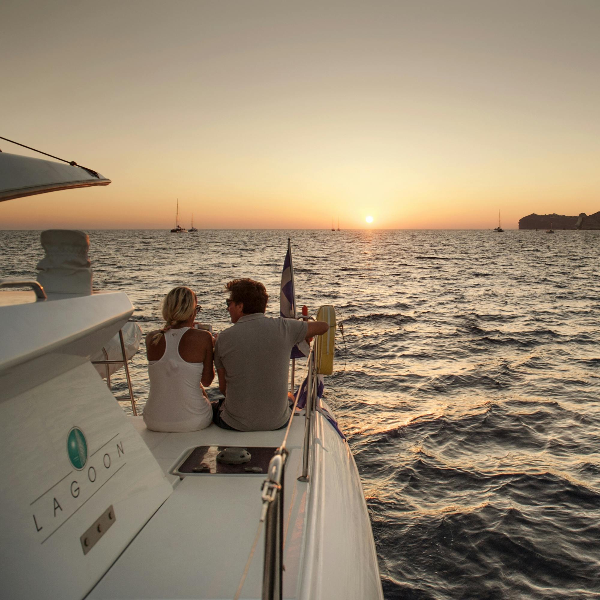 Santorini and Thirassia morning or sunset catamaran cruise