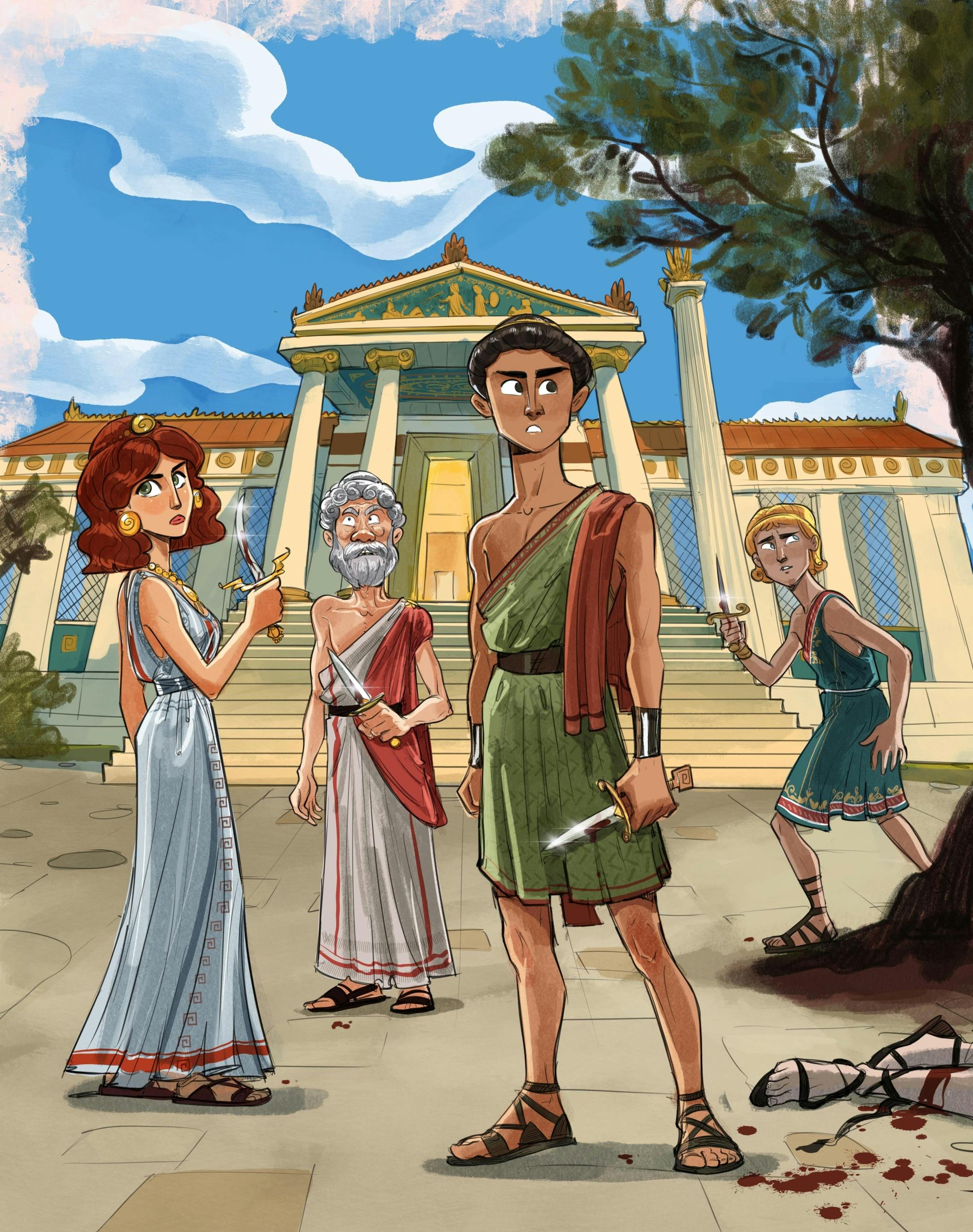 Juego interactivo en vivo de misterio de asesinato griego antiguo en Atenas