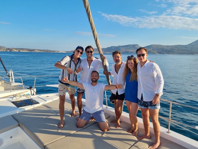 Catamaran cruise to Poliegos, Kleftiko and round trip of Milos