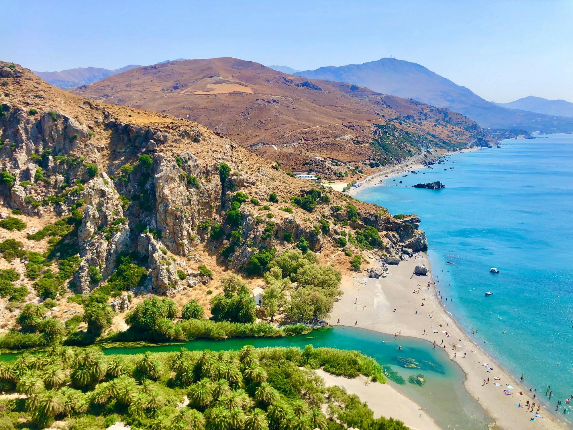 Preveli Palm Beach en barco con almuerzo en taberna