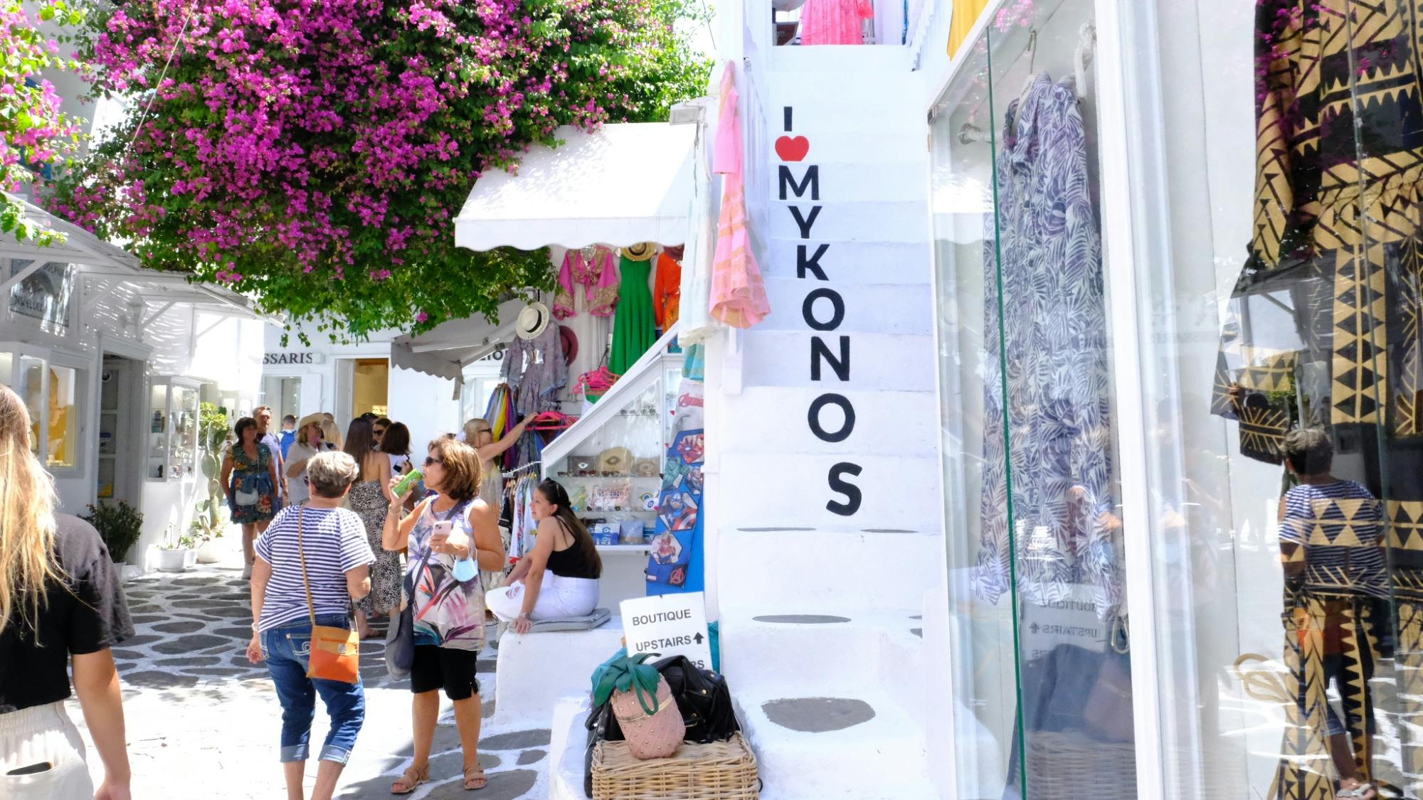 Guia de compras e passeio a pé na cidade de Mykonos