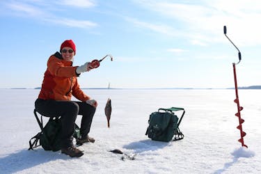 Tradicional viagem de pesca no gelo de Oravi