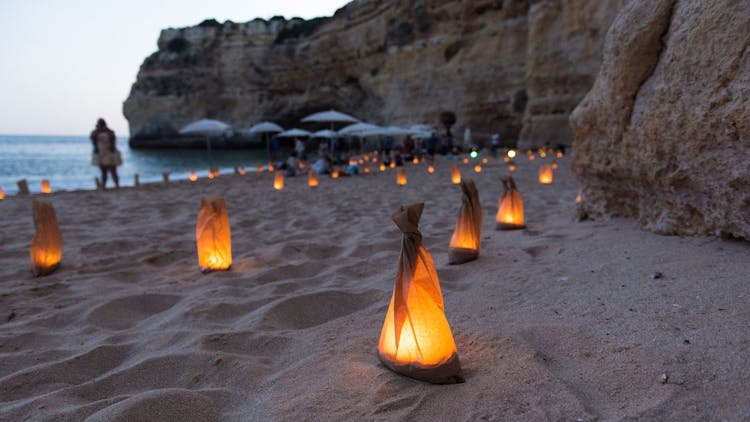 Sunset guided boat trip with secluded beach BBQ from Albufeira