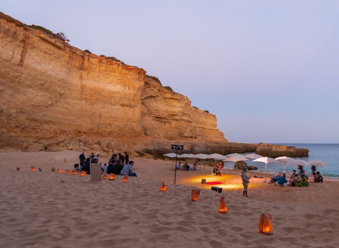 Sunset guided boat trip with secluded beach BBQ from Albufeira