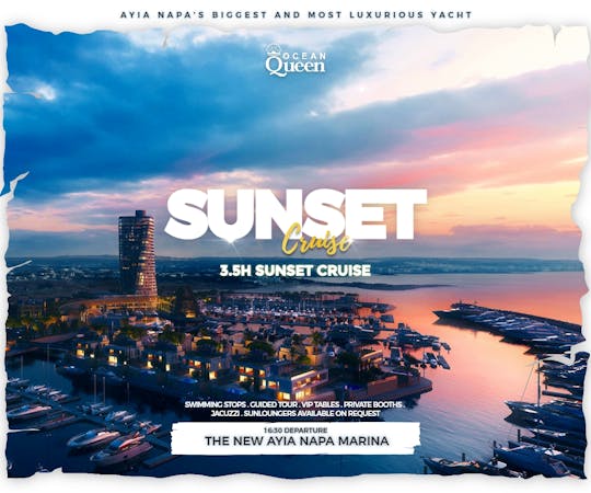 Cruzeiro Ocean Queen ao pôr do sol em Ayia Napa