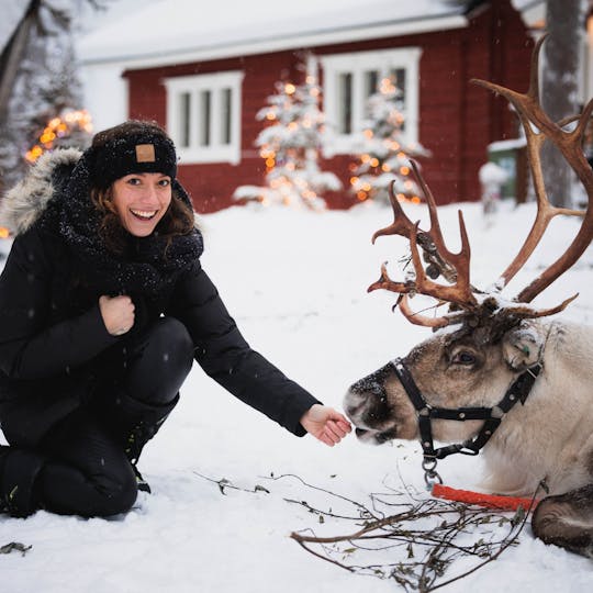 Family day with snowmobiles, arctic animals and Santa Village