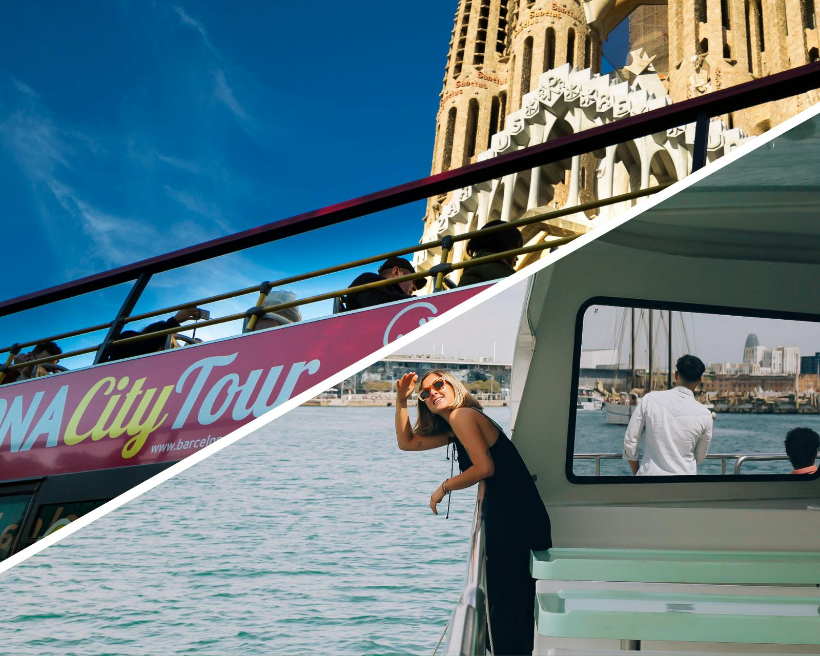 Hop-on, hop-off-bustour door Barcelona met eco-catamarancruise