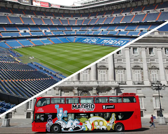 Bilhetes de ônibus hop-on hop-off para city tour por Madrid com tour pelo Estádio Santiago Bernabéu