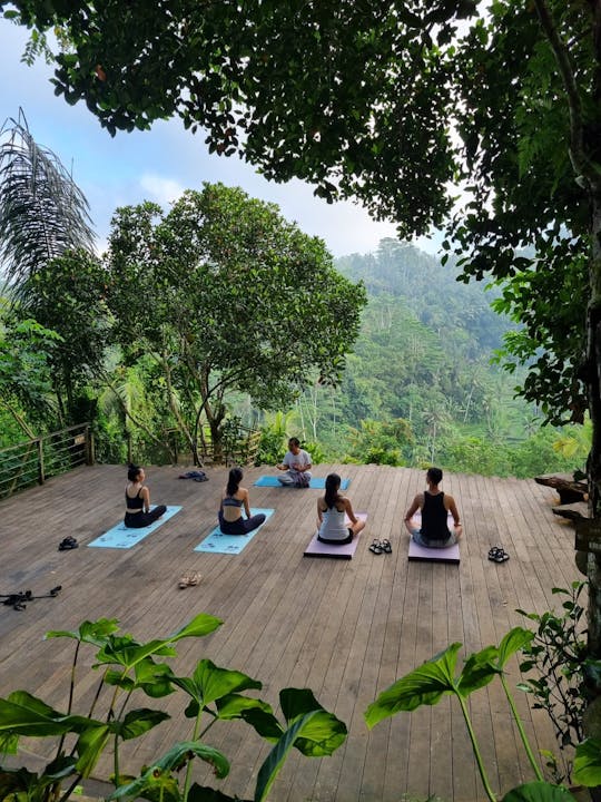 Esperienza di yoga e meditazione all'alba nella giungla di Ubud