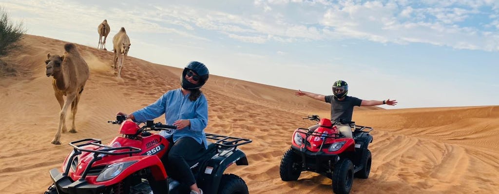 Double quad ride in Dubai Desert with sandboarding, camel ride and BBQ