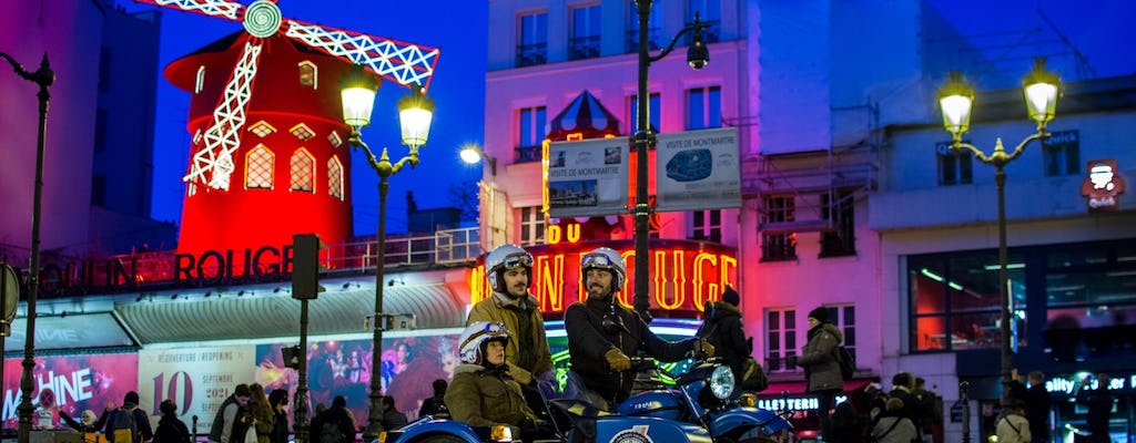 Tour romantico notturno di Parigi in sidecar con champagne