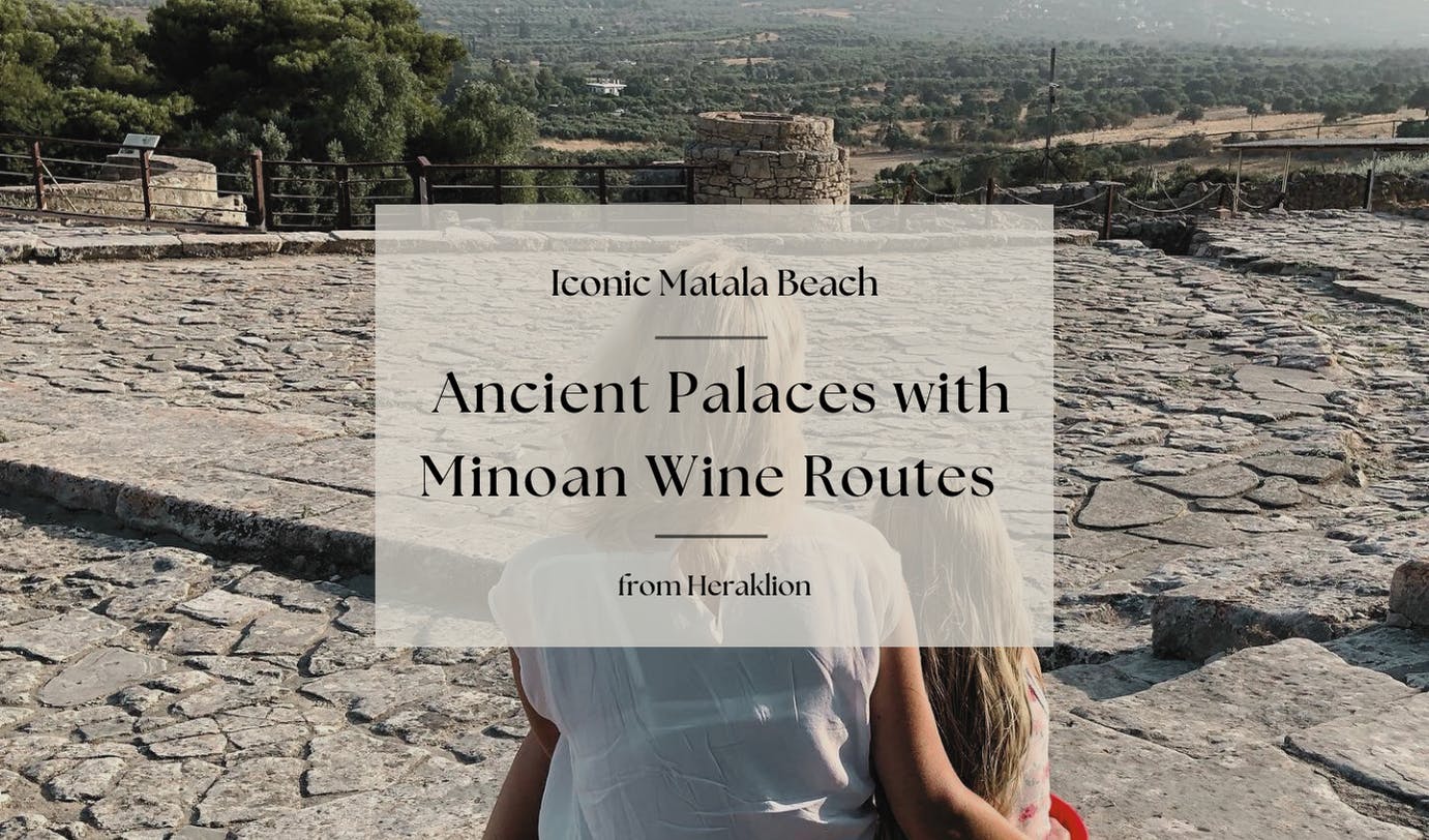 Palacios antiguos con rutas del vino minoico y playa de Matala