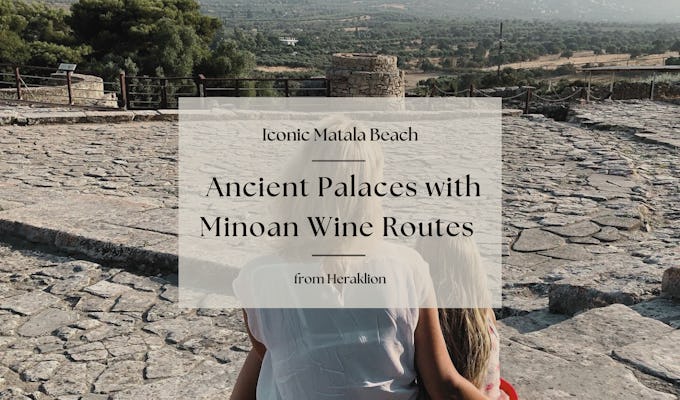 Antike Paläste mit minoischen Weinstraßen und dem Strand von Matala