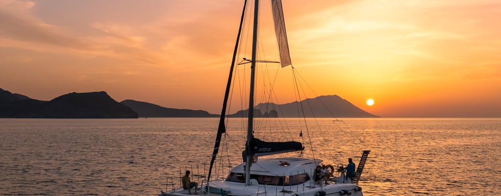 Milos sunset catamaran to Kleftiko with appetizers and drinks
