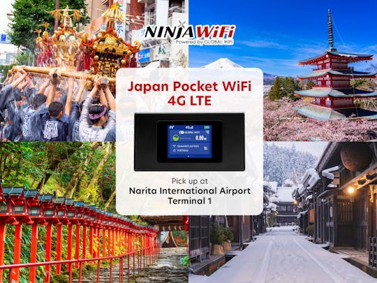 Aluguel de roteador Pocket Wi-Fi 4G LTE no Terminal 1 do Aeroporto de Narita
