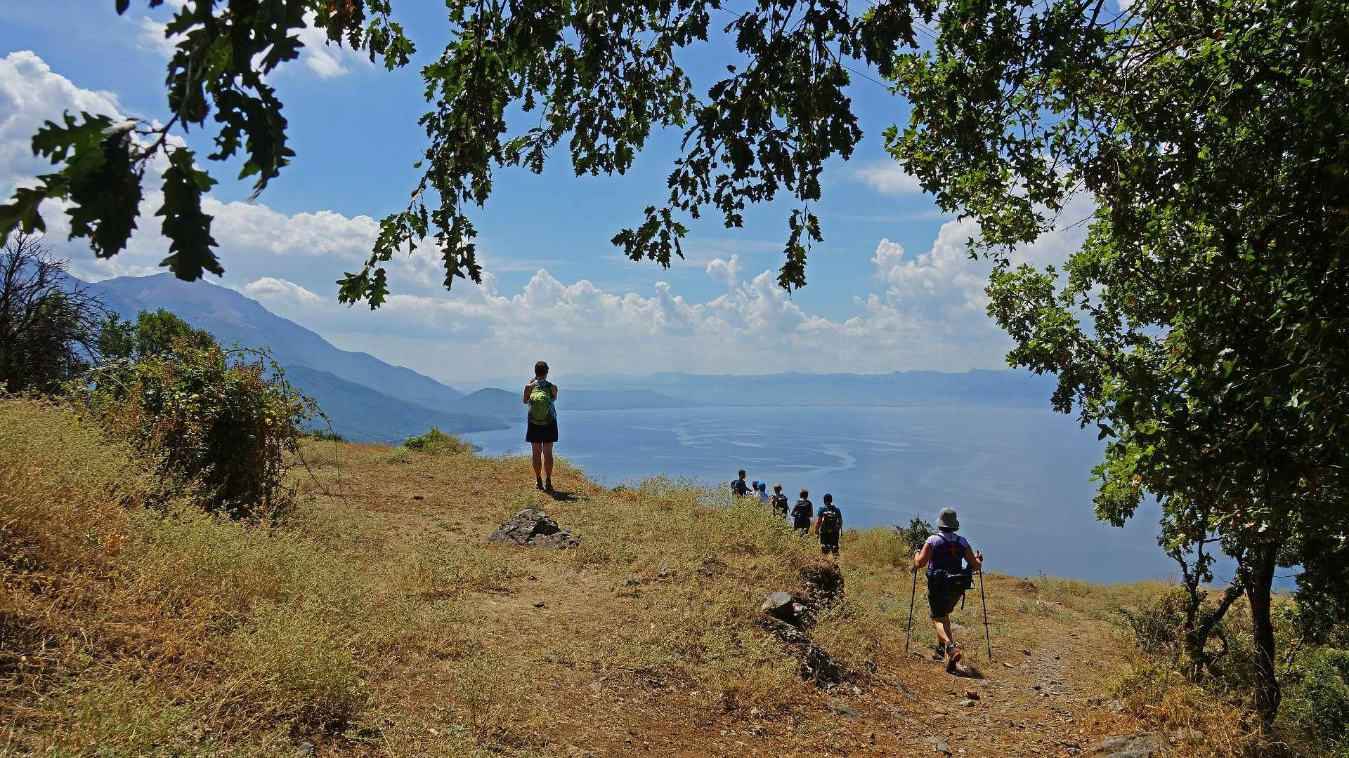 Mountain hike with beach afternoon lake Ohrid